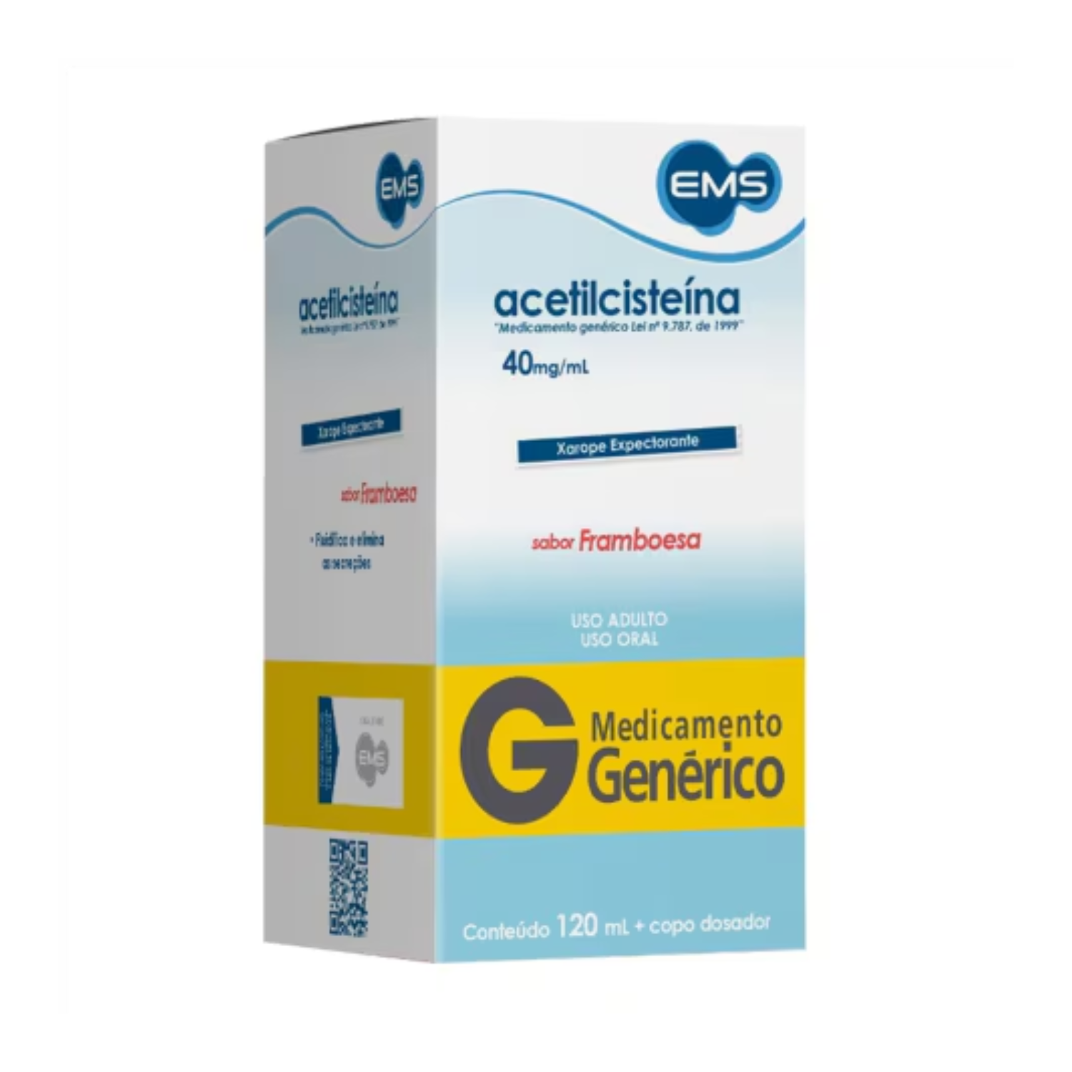 Acetilcisteína Xarope 40mg/ml Sabor Framboesa + Copo Dosador EMS (120ml)